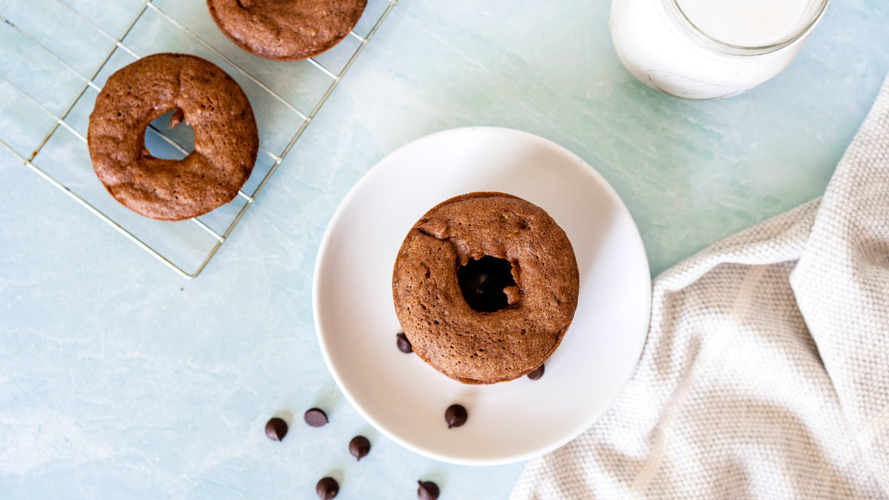 Healthy, delicious Chocolate-Zucchini Baked Donuts with Zucchini and Super Youth collagen