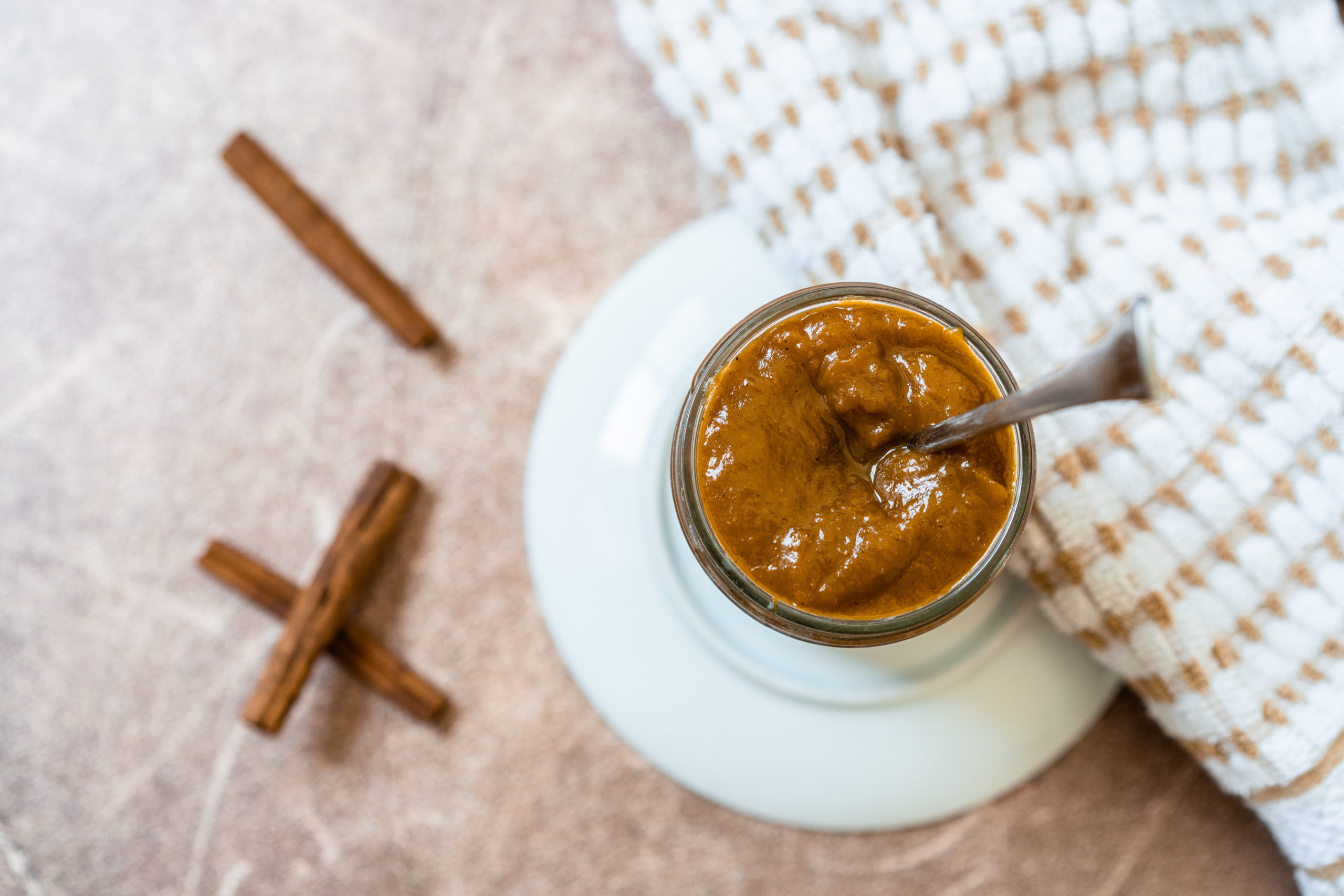 Top down view of delicious pumpkin butter infused with Super Youth collagen peptides for joint, skin, hair and digestive health.