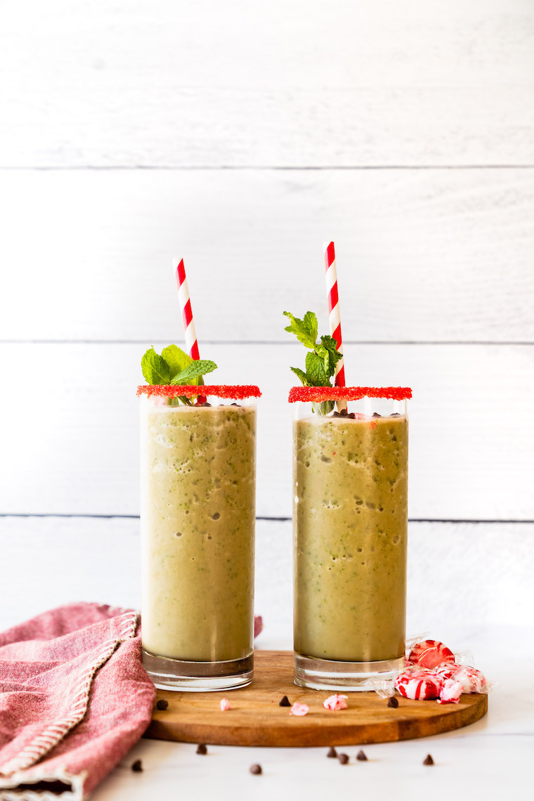 Mint Chocolate Shakes with Super Youth premium collagen peptides, looking delicious served in high ball glasses 